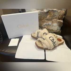 ❤️ Authentic Chloe Woody Shearling Fur Sandals Slides Size 38 ❤️
